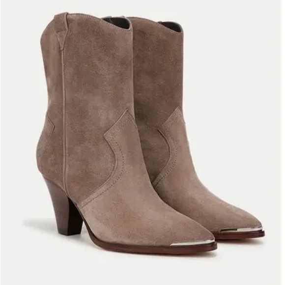 VERONICA BEARD Cody Suede Western Bootie Taupe $595.00 retail